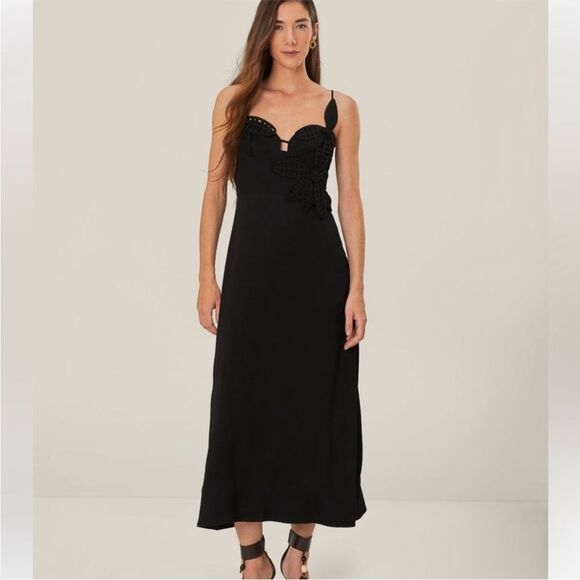 FARM RIO Black Flowered Bust Midi Dress - Color Black - Size M - Picture 1 of 4